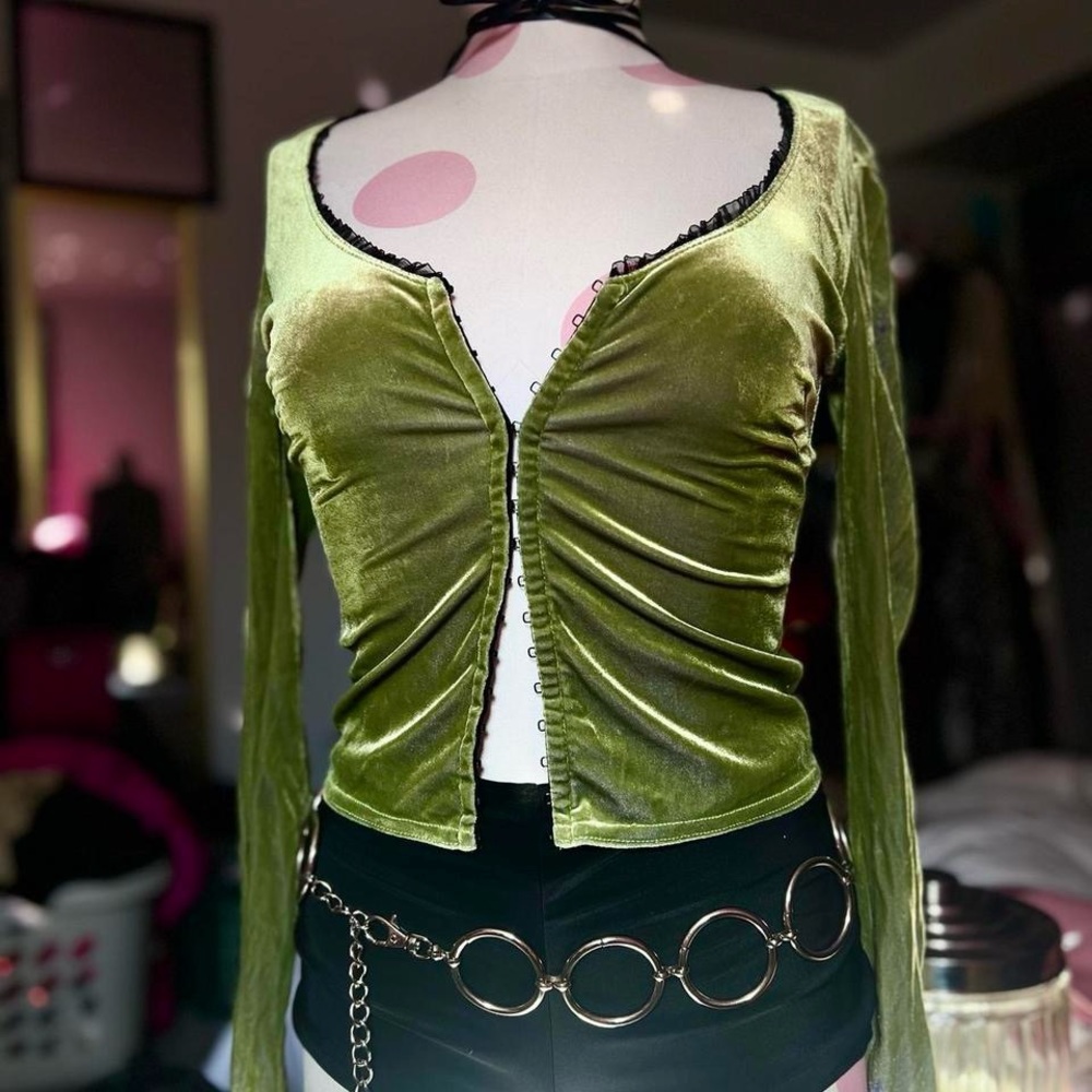 90s Bisou-bisou green velvet corset top with trim